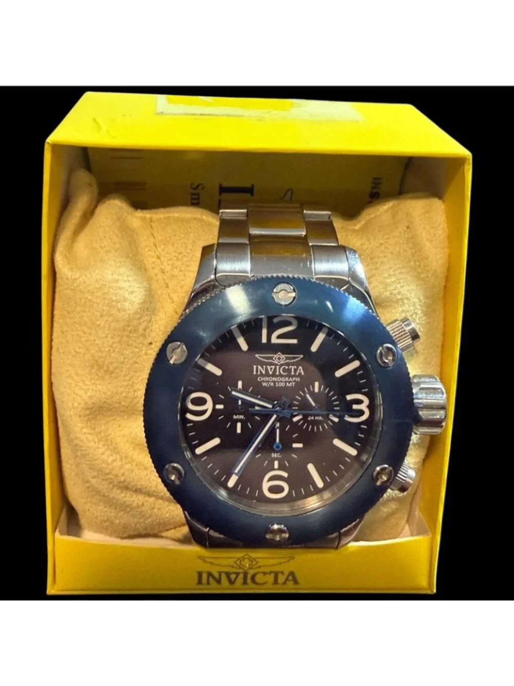 Invicta Russian Diver 1959 Chronograph Men's Watch 18586 Blue Bezel Stainless